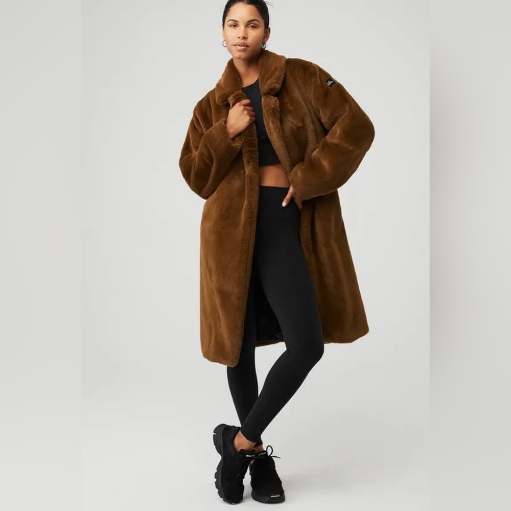 ALO yoga chocolate brown faux fur coat